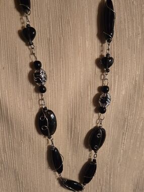 Elegant Black Beaded Long Necklace
